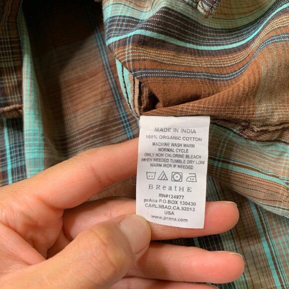 Prana Shirt Mens L Large Cotton Midas Snap Buttons Plaid Short Sleeve Western - Picture 6 of 11